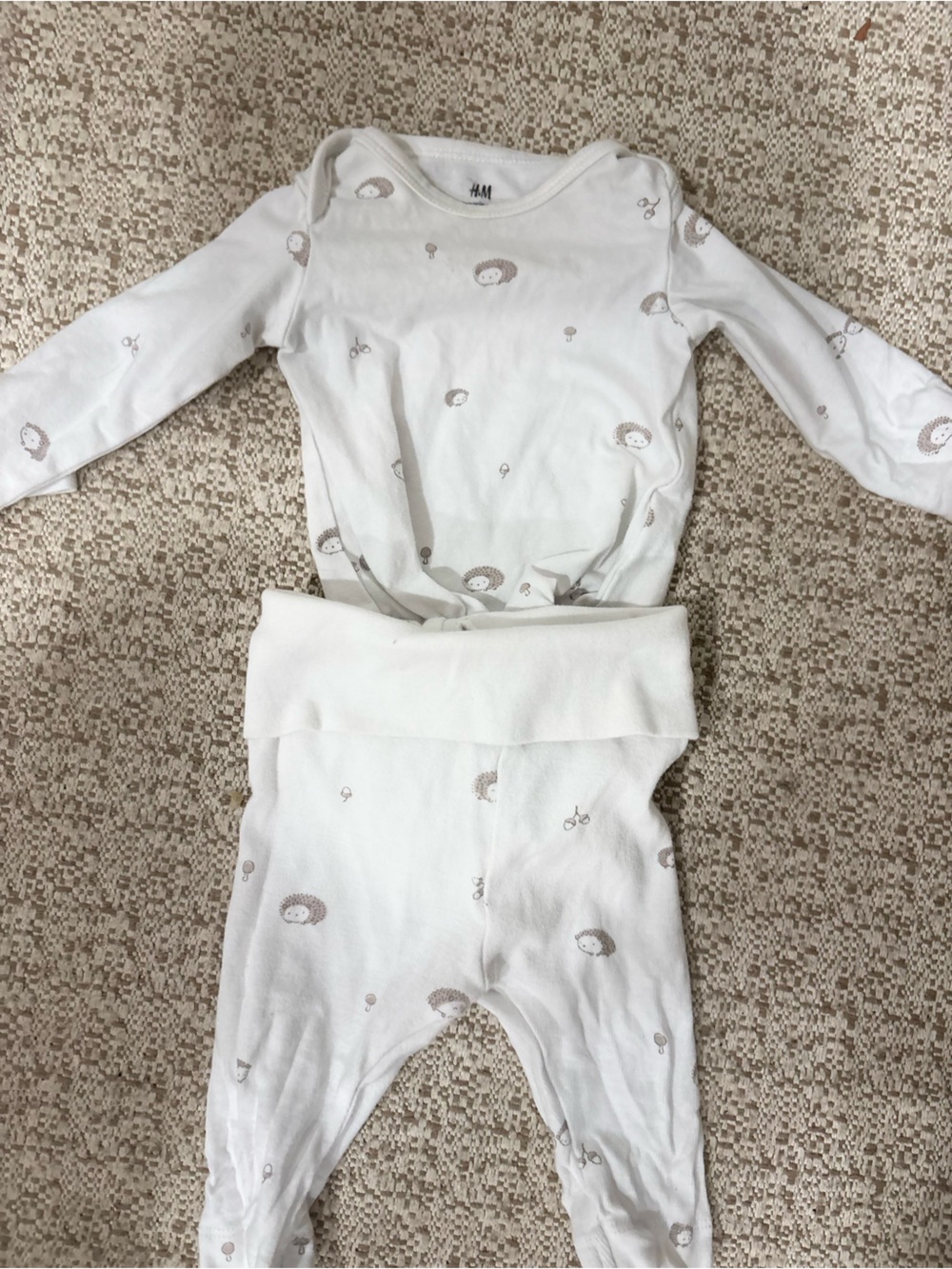 H&M White Baby One-Piece with Small Taupe Animal Motifs